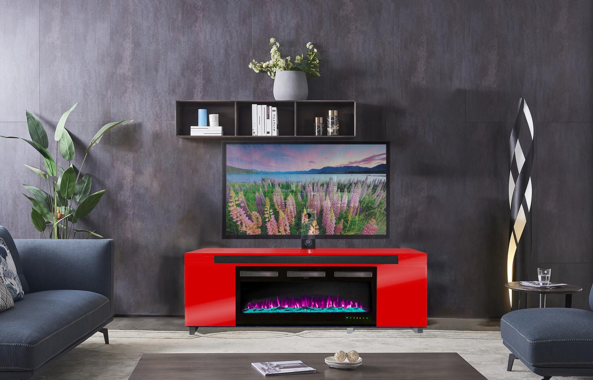 Rent to Own Technical Pro 75" Bluetooth Fireplace TV Stand Red at